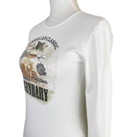 Harley Davidson White Long Sleeve Bedazzled Cotton Blend Logo Edgy Baby Tee - Picture 4 of 11